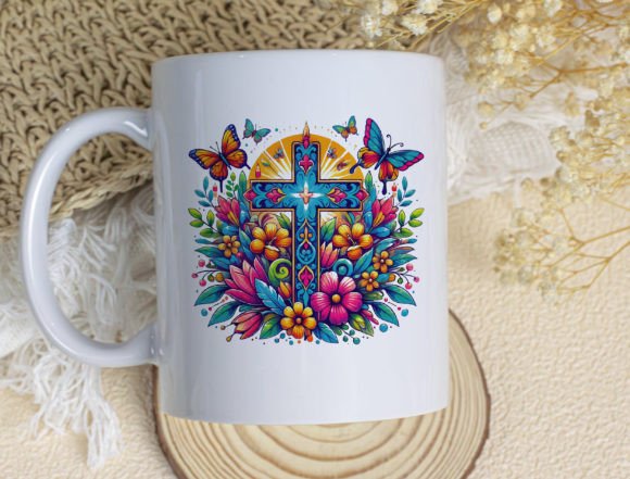 Faith Cross with Butterflies Png, Floral T-Shirt Designs
