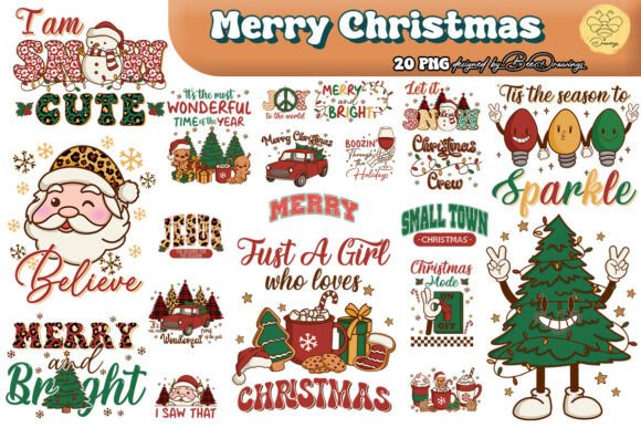 Retro Merry Christmas Sublimation Bundle for T-Shirt Designs
