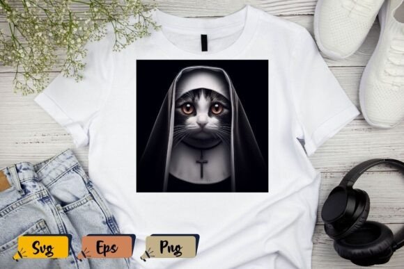 The Cat Nun Humor Cat Lover Tshirt Hallo
