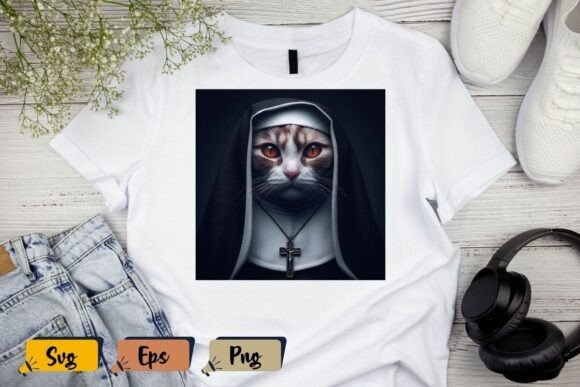 The Cat Nun Humor T-Shirt Design